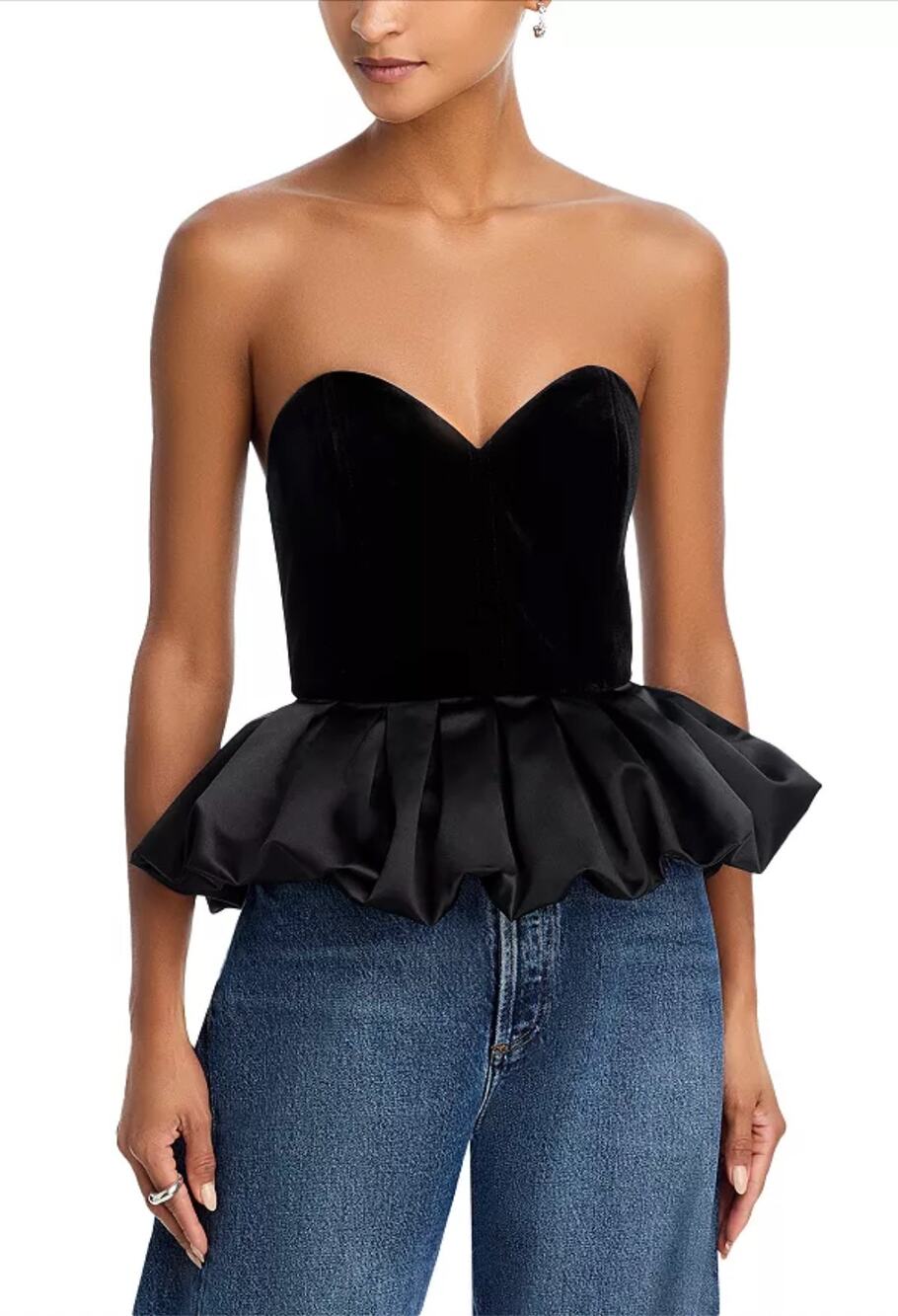 Aqua Strapless Velvet Satin Bubble Peplum Tube Top Size Small NWT